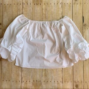 Style House White Off the Shoulder Puff Ruffle Sleeve Top